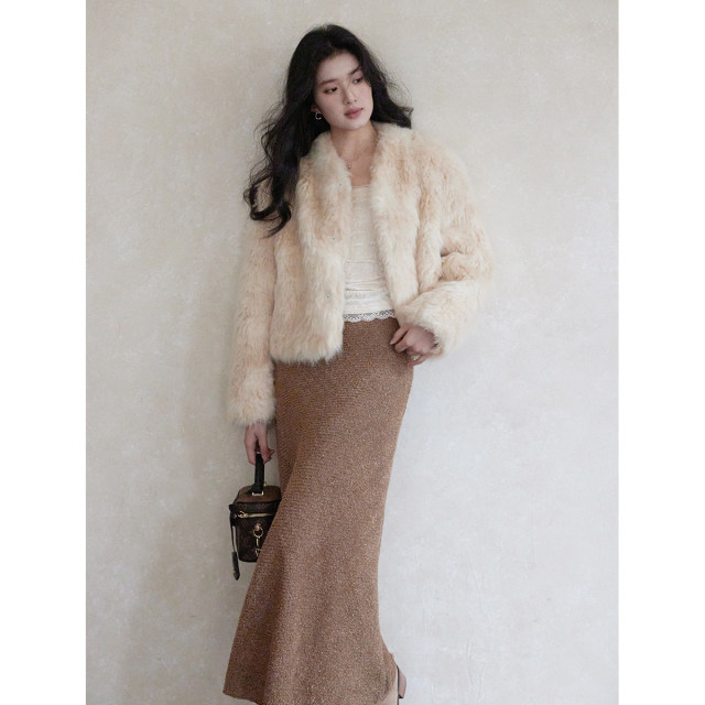 Eryang design temperament fur short jacket for women in winter new warm and environmentally friendly imitation fur