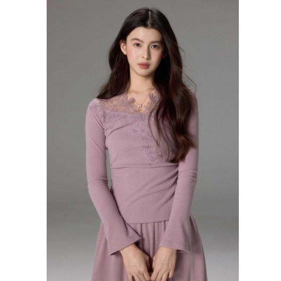 
Eryang Design [Qingyun] Gentle and elegant lace knitted top + high-waisted A-line skirt two-piece suit