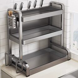 Kitchen Storage Rack Countertop Knife Holder Multifunctional Spice Rack Oil Salt Sauce Vinegar Condiment Multi-Layer Storage Box Shelf