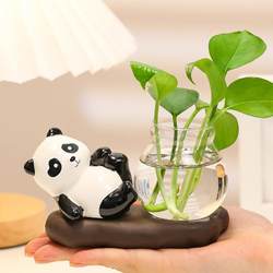 Creative Panda Decorative Vase, Small Ornament for Living Room Tabletop, Office Workstation, Hydroponic Plant, Green Radish Hydroponic Flower Device