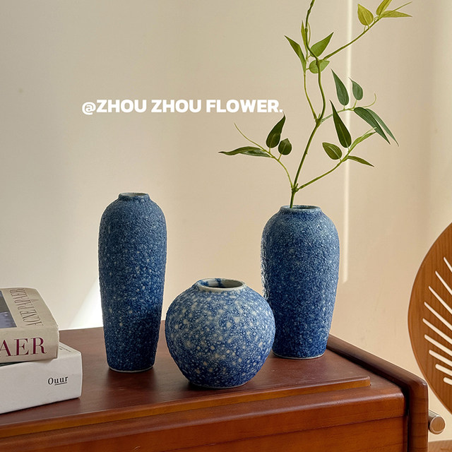 Vase ornaments, living room flower arrangement, light luxury home decoration, Jingdezhen ceramic blue bubble craft, water-raised flower arrangement, small