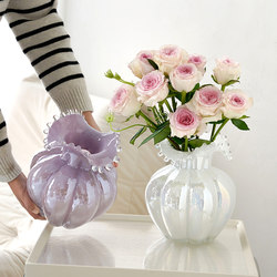 Vintage Fenton Vase Decoration for Living Room, Suitable for Hydroponic Flowers, High-End Luxury Glass, Pink, Creative, Simple, and Elegant