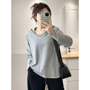 
Green sleeves large size autumn fat mm hoodie solid color long-sleeved T-shirt for women 2026 new style huge good-looking spring top