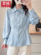 Green sleeves large size women's fat mm white shirt for women 2025 new spring high-end feeling waist-hugging slim long-sleeved top
