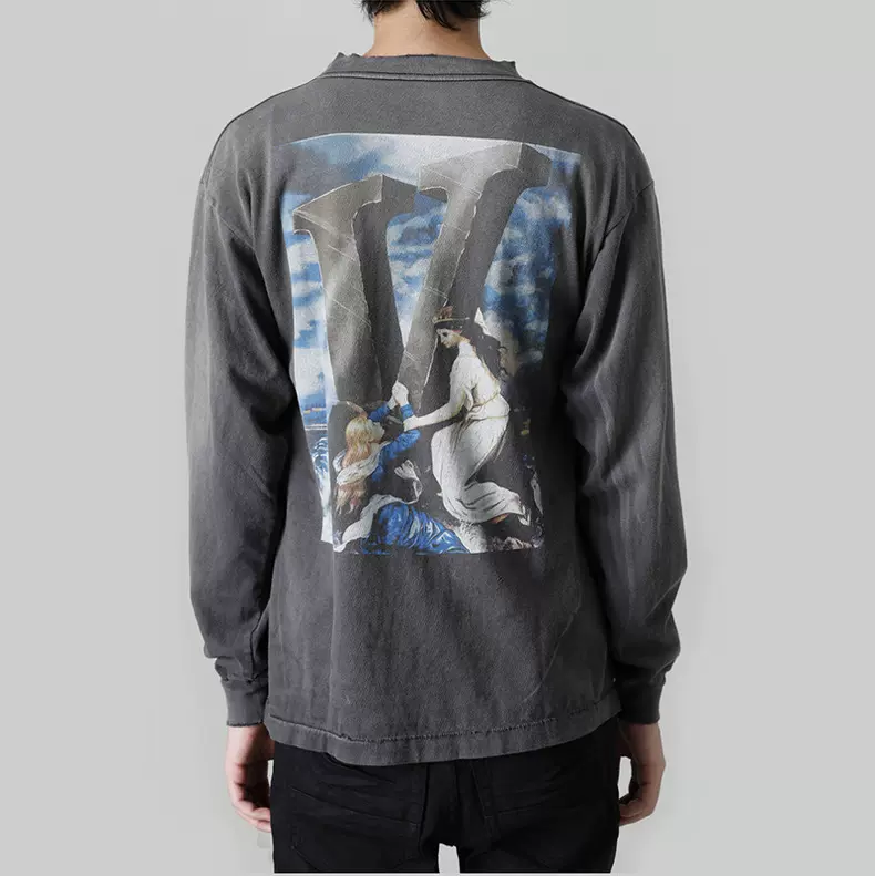 SAINT MICHAEL x VLONE Maria Long Sleeve T-shirt做旧长袖T恤男-Taobao