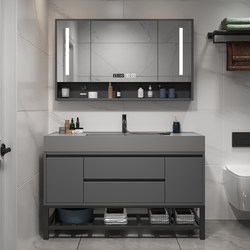 Solid Wood Bathroom Cabinet with Integrated Basin, Simple Bathroom Washbasin Cabinet Combination, Smart Washbasin, Floor-Standing