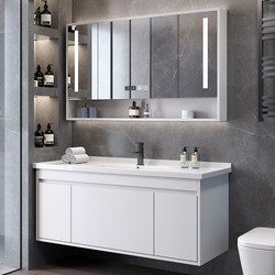 Modern simple solid wood bathroom cabinet ceramic integrated basin intelligent bathroom sink washbasin cabinet combination set