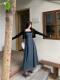 Black knitted cardigan sweater contrasting color splicing strapless denim dress high-end temperament two-piece suit
