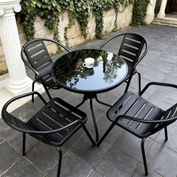 Outdoor Table and Chair Set, Three-Piece Patio Set, Leisure Balcony Small Coffee Table, Garden Milk Tea Table, Waterproof and Sun-Resistant for Outdoor Use