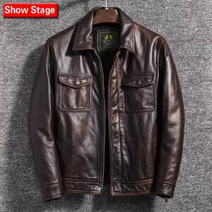 Qingcang is so good Pippi Men's special lapel short cowhide leather jacket plus cotton large size leather jacket autumn and winter tide
