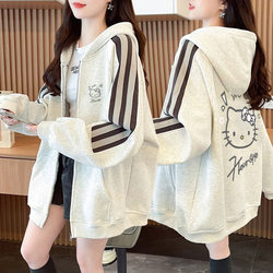Hooded Cardigan Sweatshirt Jacket for Middle and High School Students, Women's Autumn and Winter Clothing, Fleece-Lined and Thickened, Stylish Korean Style New Top