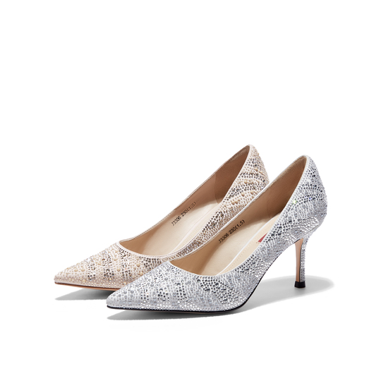 Gokiu Zapatos De Boda De Tacón Alto Con Punta Puntiaguda Para Mujer, Zapatos De Novia De Satén Para Fiesta, Plateado