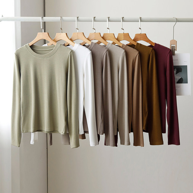 Right shoulder round neck bottoming shirt with slim fit women's autumn ...