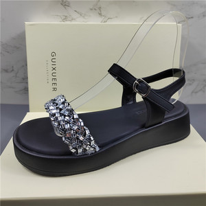 
Thick-soled rhinestone fashion sandals for women 2026 new summer genuine leather versatile sequined open-toe casual sandals