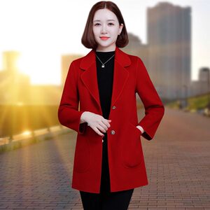 
Double-sided cashmere mid-length coat for women spring and autumn 2026 new temperament mother age-reducing autumn red woolen coat