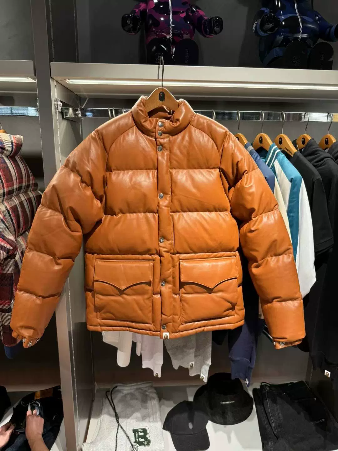 代购BAPE LEATHER CLASSIC DOWN JACKET 木村皮质夹克羽绒服23AW-Taobao