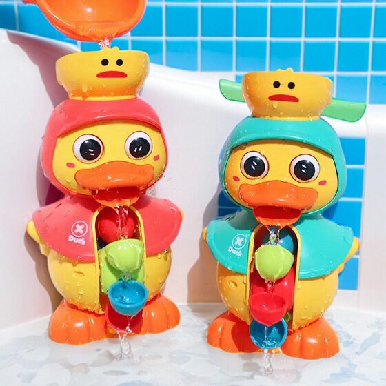 
Baby bath toy bathroom children playing in the water and turning around and spraying water for kids yellow duck baby playing water wheel for girls and boys