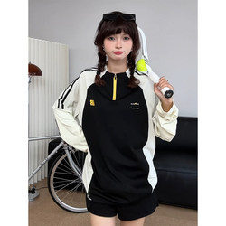 American-Style Half-Zip Quick-Drying Long-Sleeved T-Shirt for Men, Contrasting Color Splicing, Sun Protection Badminton Shirt, Outdoor Sports Cycling Clothing