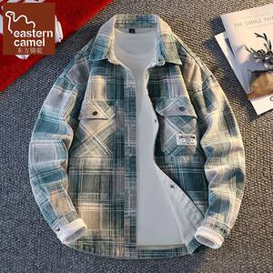 
Oriental Camel Spring and Autumn Plaid Jacket Men's Teen Denim Jacket Top Men's Casual Long Sleeve Shirt