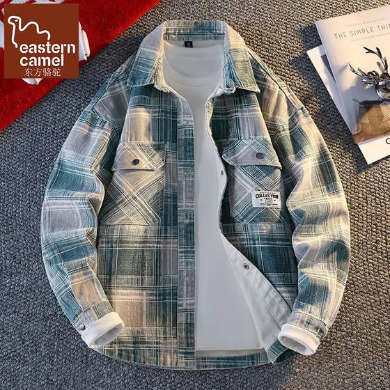 
Oriental Camel Spring and Autumn Plaid Jacket Men's Teen Denim Jacket Top Men's Casual Long Sleeve Shirt