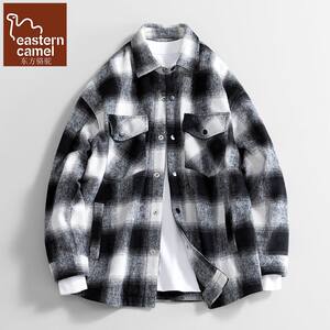 
Oriental Camel Spring and Autumn Plaid Shirt Jacket Men's Loose and Versatile Trendy Thickened Warm Casual Jacket Top