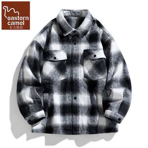 
Oriental Camel Plaid Woolen Jacket Men's Spring and Autumn Loose Trendy Brand Small Fragrance Style Jacket Men's Shirt-style Lapel