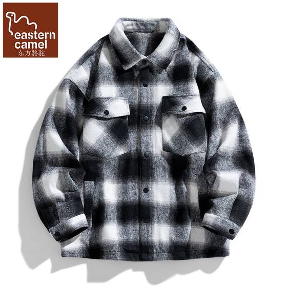 
Oriental Camel Plaid Woolen Jacket Men's Spring and Autumn Loose Trendy Brand Small Fragrance Style Jacket Men's Shirt-style Lapel