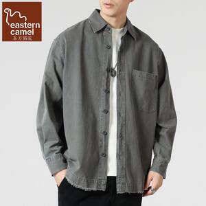 New American retro washed distressed denim shirt autumn and winter long-sleeved loose workwear casual shirt youth trend