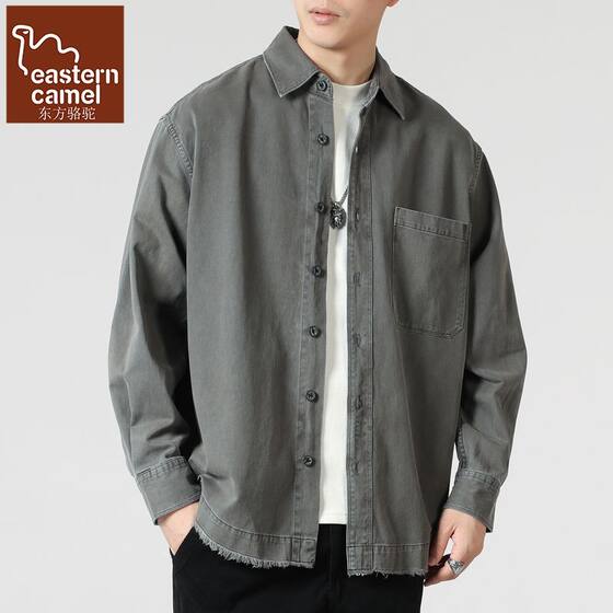 New American retro washed distressed denim shirt autumn and winter long-sleeved loose workwear casual shirt youth trend