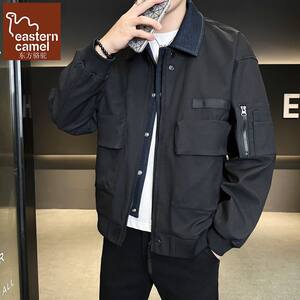 
Oriental Camel Barn Style Contrast Color Lapel Jacket Men's Spring Fake Two-Piece American Retro Workwear Flight Jacket