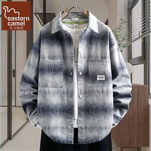 
Oriental camel denim gradient tie-dye shirt men's spring long-sleeved lapel loose casual youth handsome jacket