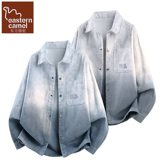 
Oriental camel tie-dye denim long-sleeved shirt men's spring and autumn teenagers handsome loose lapel jacket shirt jacket