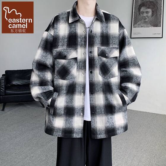 
Oriental Camel Plaid Jacket Men's Autumn and Winter Hong Kong Style Loose Lapel Casual Jacket Men's New Long Sleeve Jacket