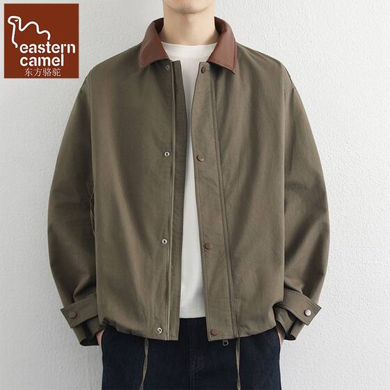 
Oriental Camel pure cotton American retro jacket spring and autumn men's loose silhouette canvas contrasting lapel work jacket