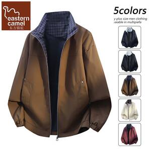 
Oriental Camel Stand Collar Jacket Men's 2026 Spring and Autumn New American Retro Plaid Splicing Loose and Versatile Casual Jacket