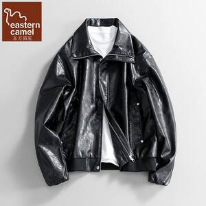 
Oriental Camel Leather Jacket Men's Spring and Autumn American Lapel Profile Jacket Men's Handsome Loose Casual Motorcycle Wear