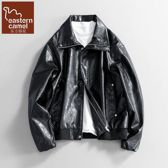 
Oriental Camel Leather Jacket Men's Spring and Autumn American Lapel Profile Jacket Men's Handsome Loose Casual Motorcycle Wear