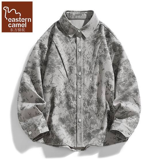 
Oriental Camel trendy brand plus size men's handsome casual style tie-dyed lapel long-sleeved shirt men's loose and versatile jacket