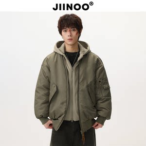 
JIINOO winter holiday two-piece spliced pilot cotton coat for men and women, American street loose couple's versatile cotton coat