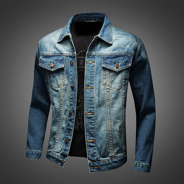 Spring and autumn men's denim jackets, slim and versatile retro work ...