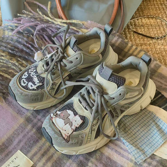 
Cute kitten original niche design thick-soled dad shoes for women thick-soled new spring all-match sports shoes trendy shoes