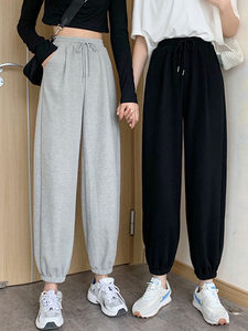 
Sport pants for women in spring and autumn students Korean style high waist slim sweat pants harem pants tying feet pants for women loose and versatile trendy