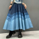 2025 summer new women's denim skirt big sway A-line umbrella skirt spliced ​​casual and fashionable long skirt