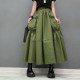 2025 summer new women's skirt big sway long skirt military green big pocket splicing casual loose versatile
