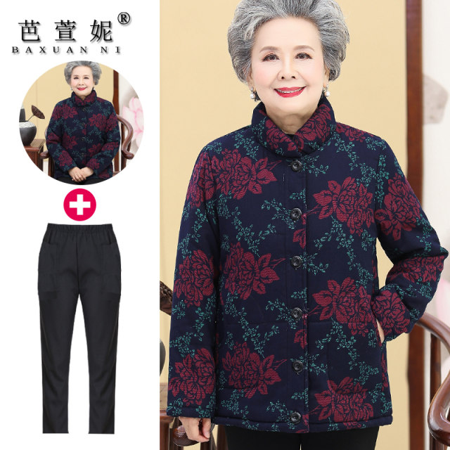 Mom winter clothes pure cotton jacket, the elderly thick cotton jacket, the elderly down cotton clothes, grandma, fertilize, increase the size