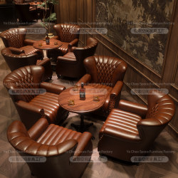 Retro Whiskey Bar Club Sofa, American-Style Café Table and Chairs, Cigar Room Tiger Single Seat Combination