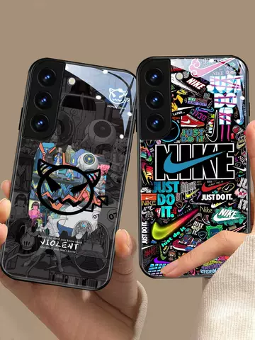 Phone Cases Covers Tempered Glass Silicone Edge Nike, Doodle Devil, Supreme Trendy Fashionable Galaxy S24, Galaxy S24 Plus, Galaxy S24 Ultra, Galaxy S23, Galaxy S23 Plus, Galaxy S23 Ultra, Galaxy S22, Galaxy S22 Plus, Galaxy S22 Ultra,