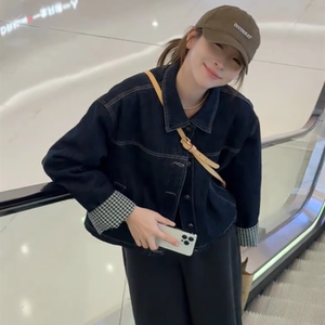 
Design hot style spliced cotton thickened denim short jacket for women 2025 autumn new loose little top