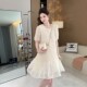 High-end round neck pleated texture short-sleeved dress for women 2025 summer new fashionable slim A-line midi skirt