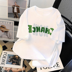 2025 Summer New Style White Letter Print Crew Neck Short Sleeve Women's ins Trendy Lazy Style Loose Student Couple Short Sleeve T-Shirt